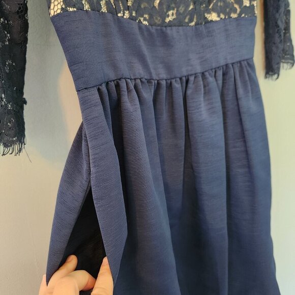 Eliza J Lace Fit and Flare Navy Blue Cocktail Dress. Pockets. Size 4P. - Picture 7 of 15
